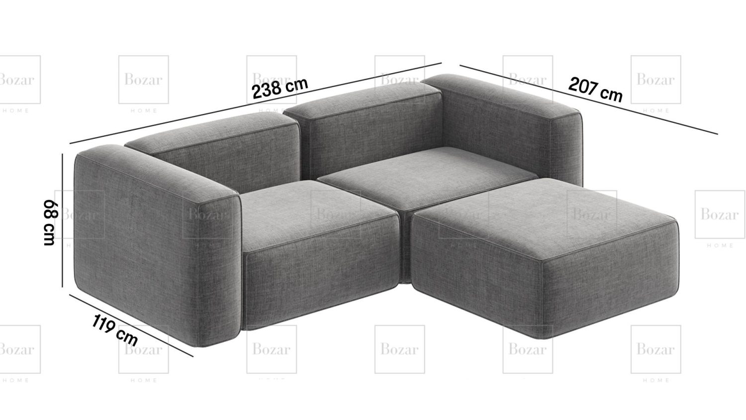 Canapé d'angle modulable Miami + Pouf