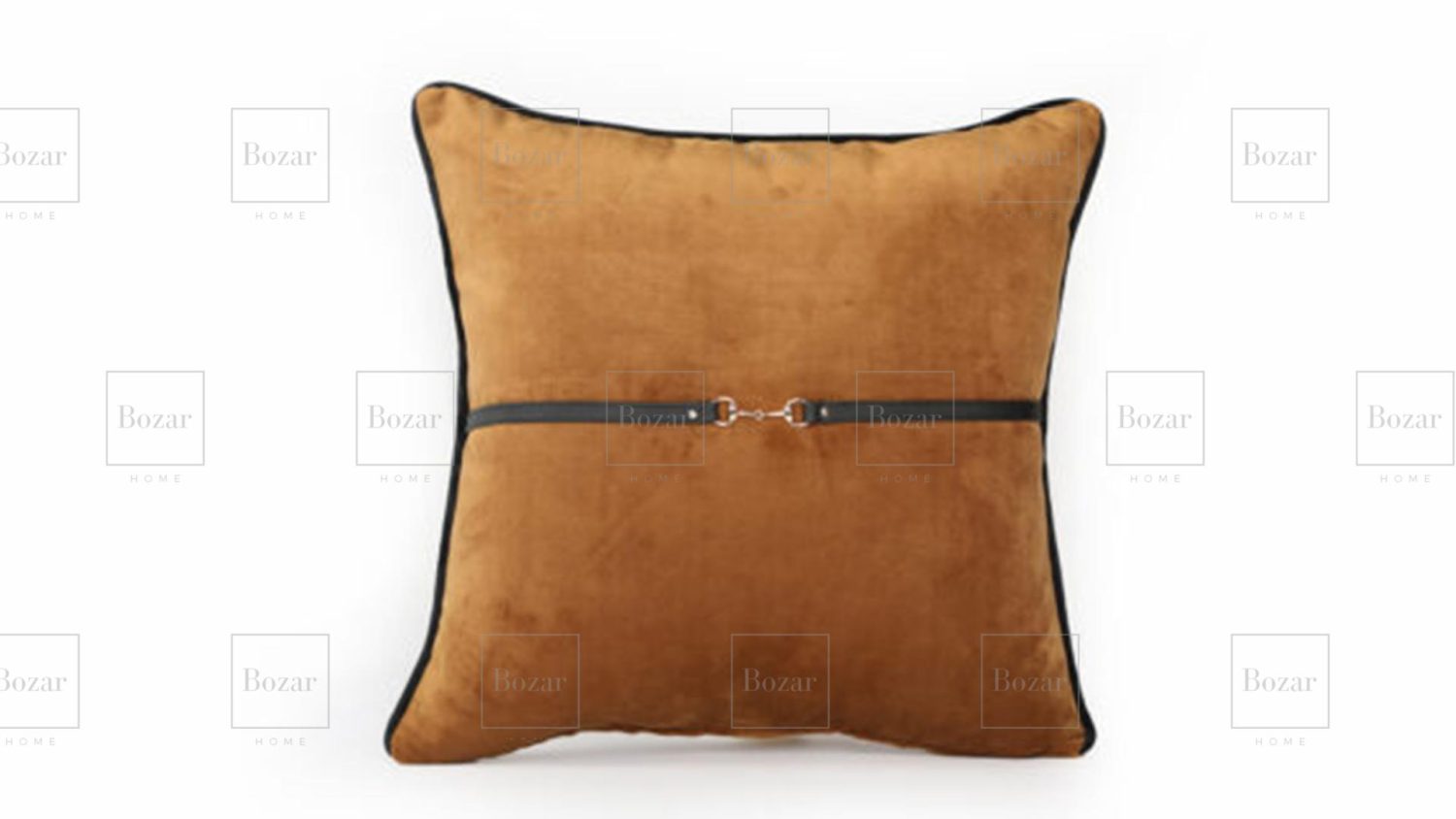 Coussin Camel en velours avec bande en cuir